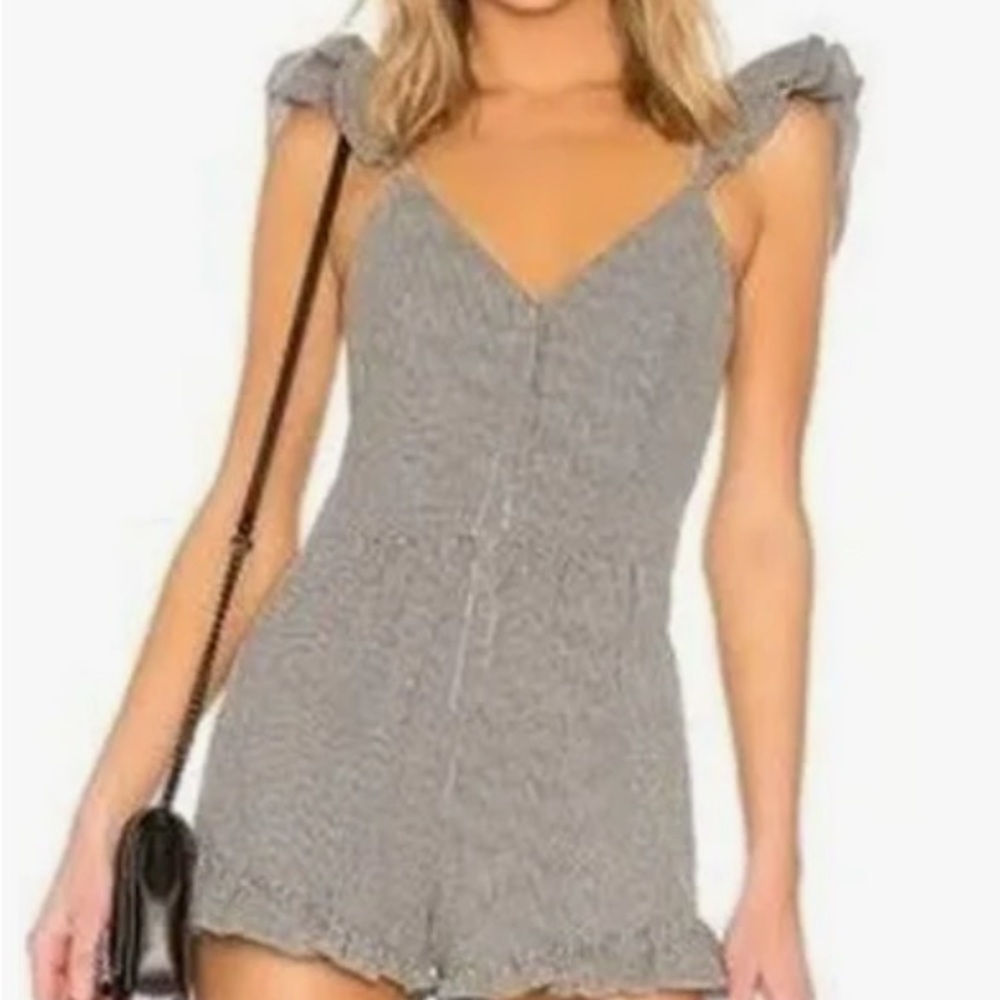 White and Black Checkered Ruffle Sleeve Romper